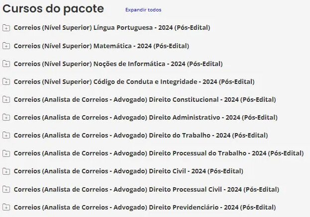 Informações Rateio Correios (Analista de Correios - Advogado) Pacote 2024 Pós-Edital - Estratégia