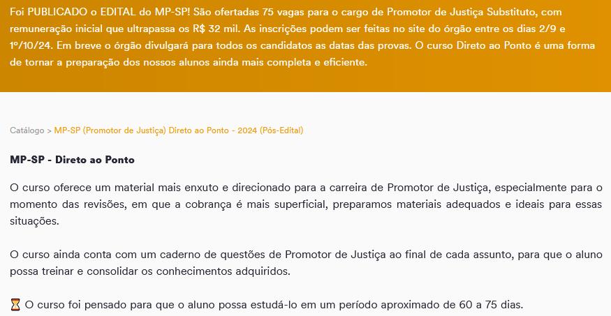 Informações Curso MP-SP 2024 - Promotor de Justiça - Direto ao Ponto - 2024 (Pós-Edital) - Estratégia