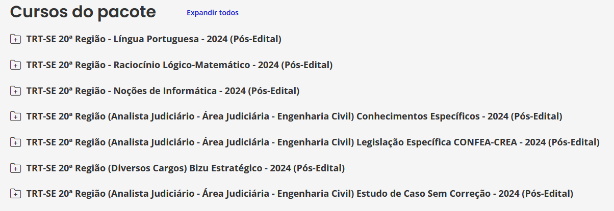 Informações Rateio TRT-SE 20ª Região - Engenharia Civil (Analista Judiciário – Área Judiciária) Pós Edital 2024 - Estratégia