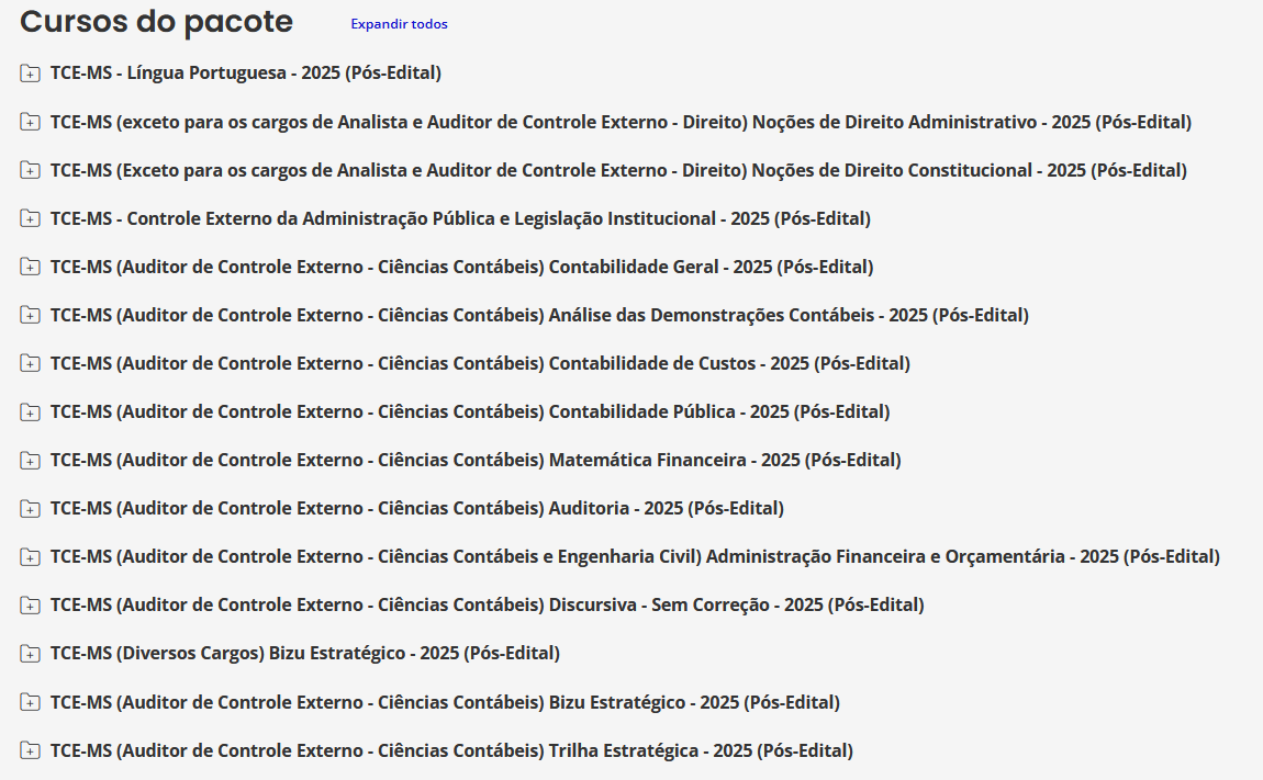 Informações Rateio TCE-MS 2025 (Auditor de Controle Externo - Ciências Contábeis) Pós-Edital - Estratégia