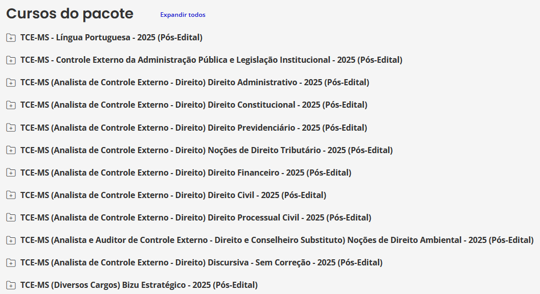 Informações Rateio TCE-MS 2025 (Pós-Edital) Analista de Controle Externo - Direito - Estratégia