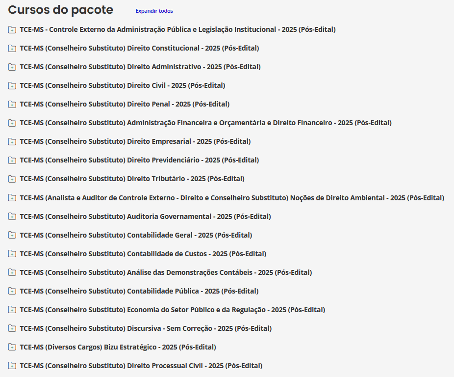 Informações do Curso TCE-MS 2025 (Conselheiro Substituto) Pós-Edital - Estratégia