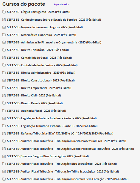 Informações do curso SEFAZ-SE 2025 Pós-Edital (Auditor Fiscal Tributário - Tributação) - Estratégia