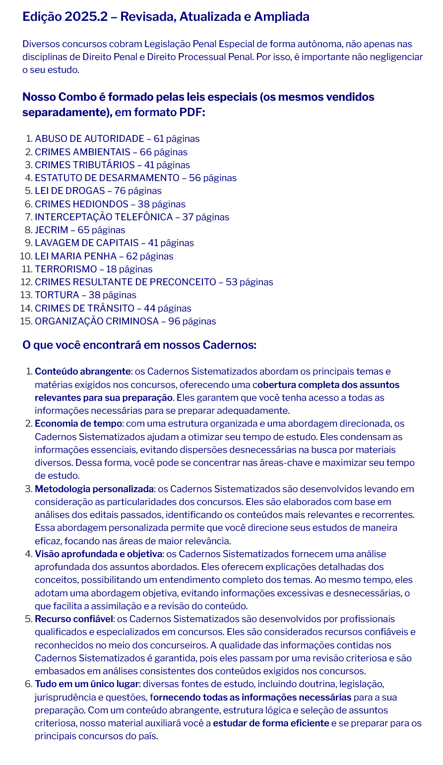 Informações do Rateio Legislação Penal Especial (2025.2) Cadernos Sistematizados