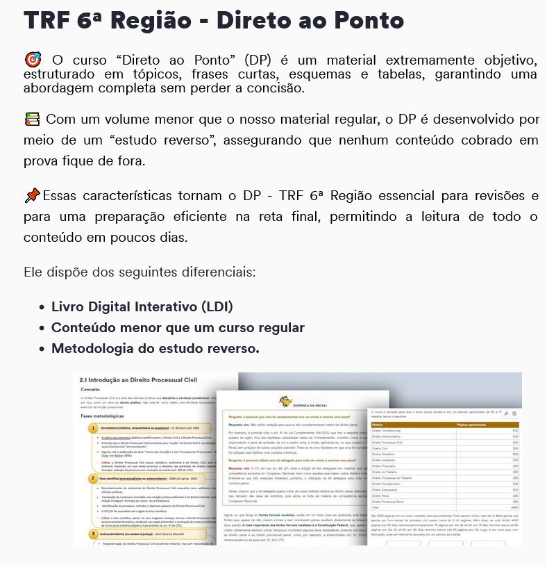 Informações do Rateio TRF 6ª Região 2025 Pós-Edital (Juiz) Direto ao Ponto - Estratégia
