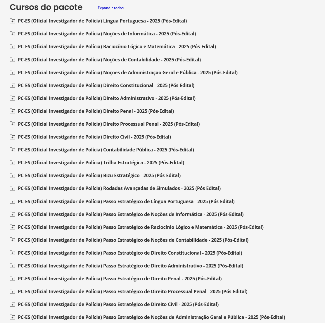 Informações Rateio PC-ES 2025 Pacotaço Pós-Edital (Oficial Investigador de Polícia) Estratégia