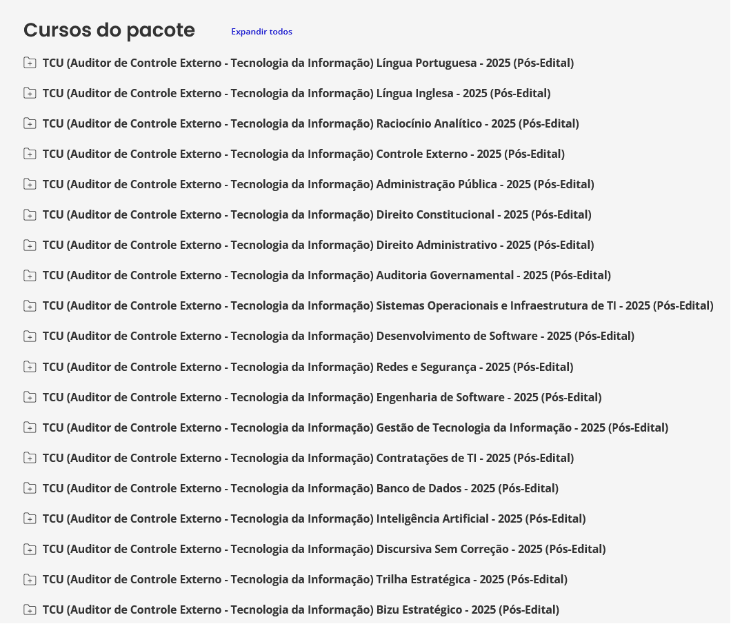 Informações Rateio TCU 2025 Pós-Edital (Auditor de Controle Externo - Tecnologia da Informação) Estratégia