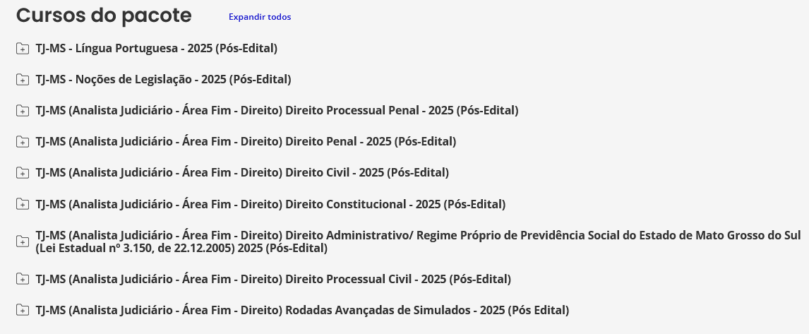Informações do Rateio TJ-MS 2025 Pós-Edital (Analista Judiciário - Área Fim - Direito) Estratégia