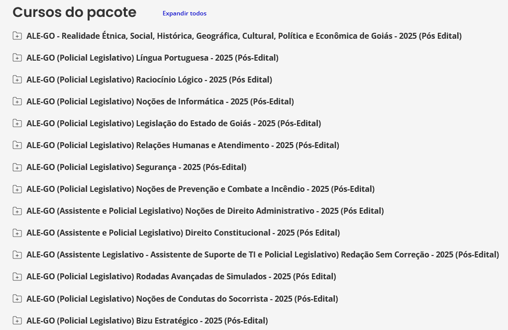   Informações Rateio ALE-GO 2025 (Policial Legislativo) Pacote Completo + Passo (Pós-Edital) Estratégia