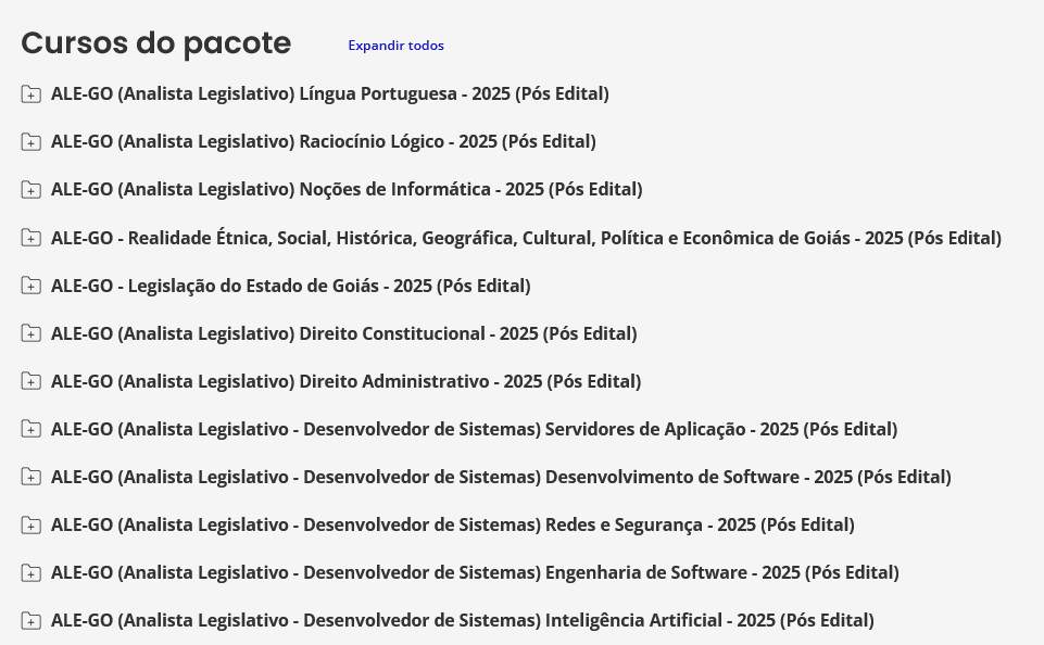 Informações Rateio ALE-GO Pós-Edital 2025 (Analista Legislativo - Desenvolvedor de Sistemas + Passo) Estratégia