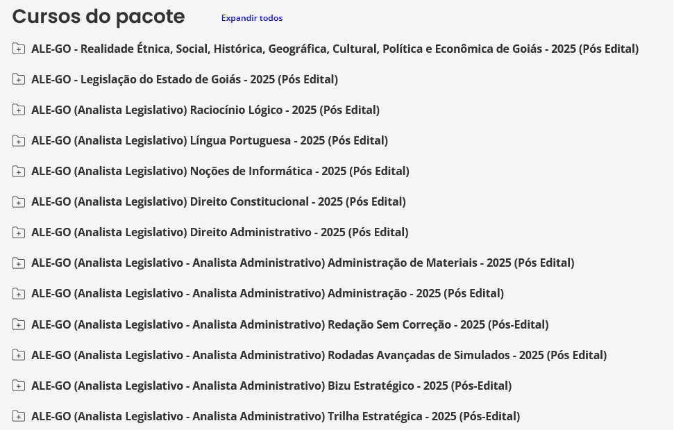 Informações Rateio ALE-GO Pós-Edital 2025 (Analista Legislativo – Analista Administrativo + Passo) Estratégia