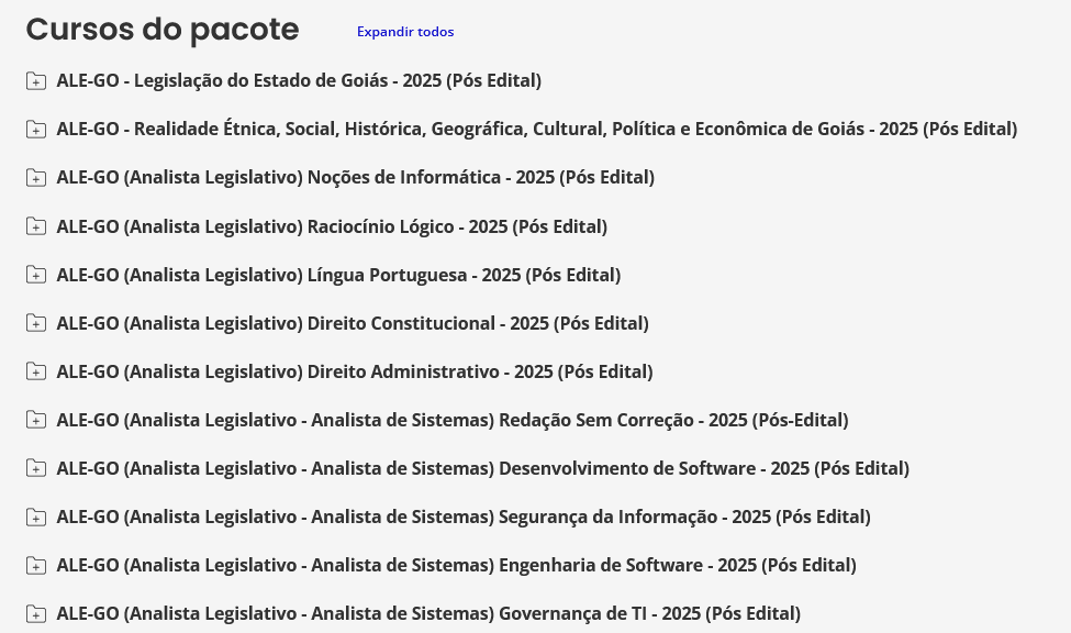 Informações Rateio ALE-GO Pós-Edital 2025 (Analista Legislativo – Analista de Sistemas + Passo) Estratégia