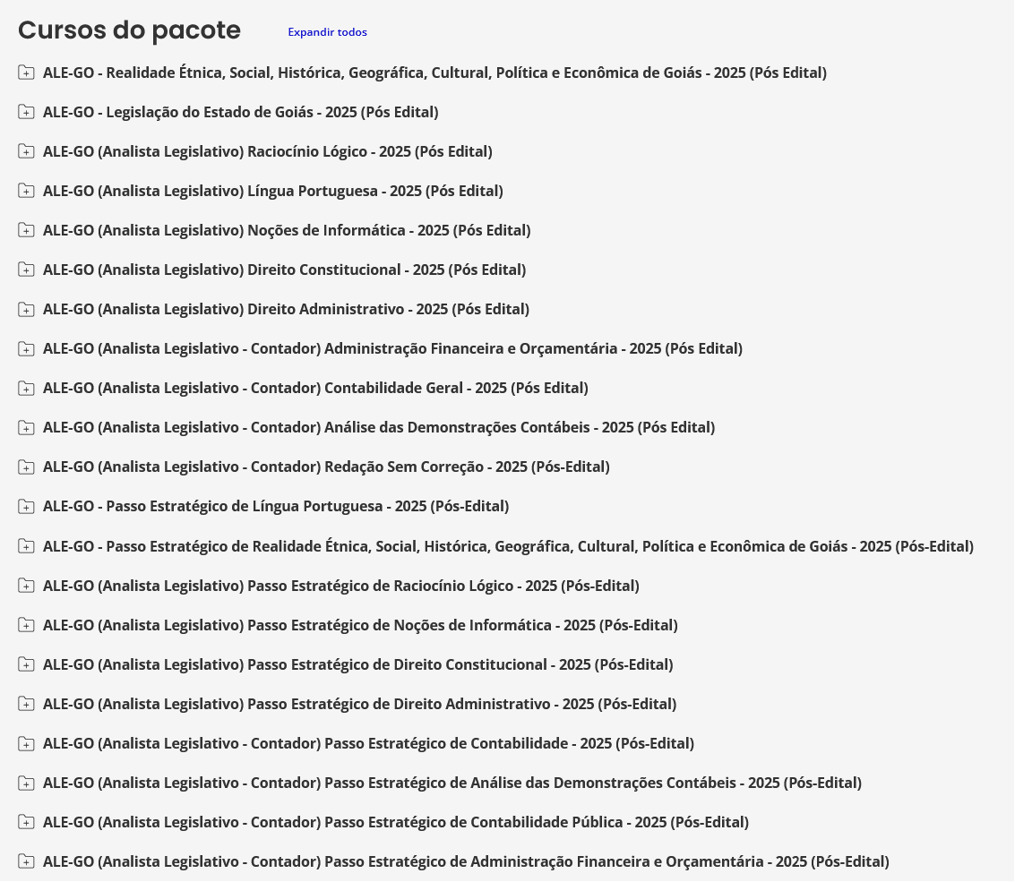 Informações Rateio ALE-GO Pós-Edital 2025 (Analista Legislativo – Contador + Passo) Estratégia