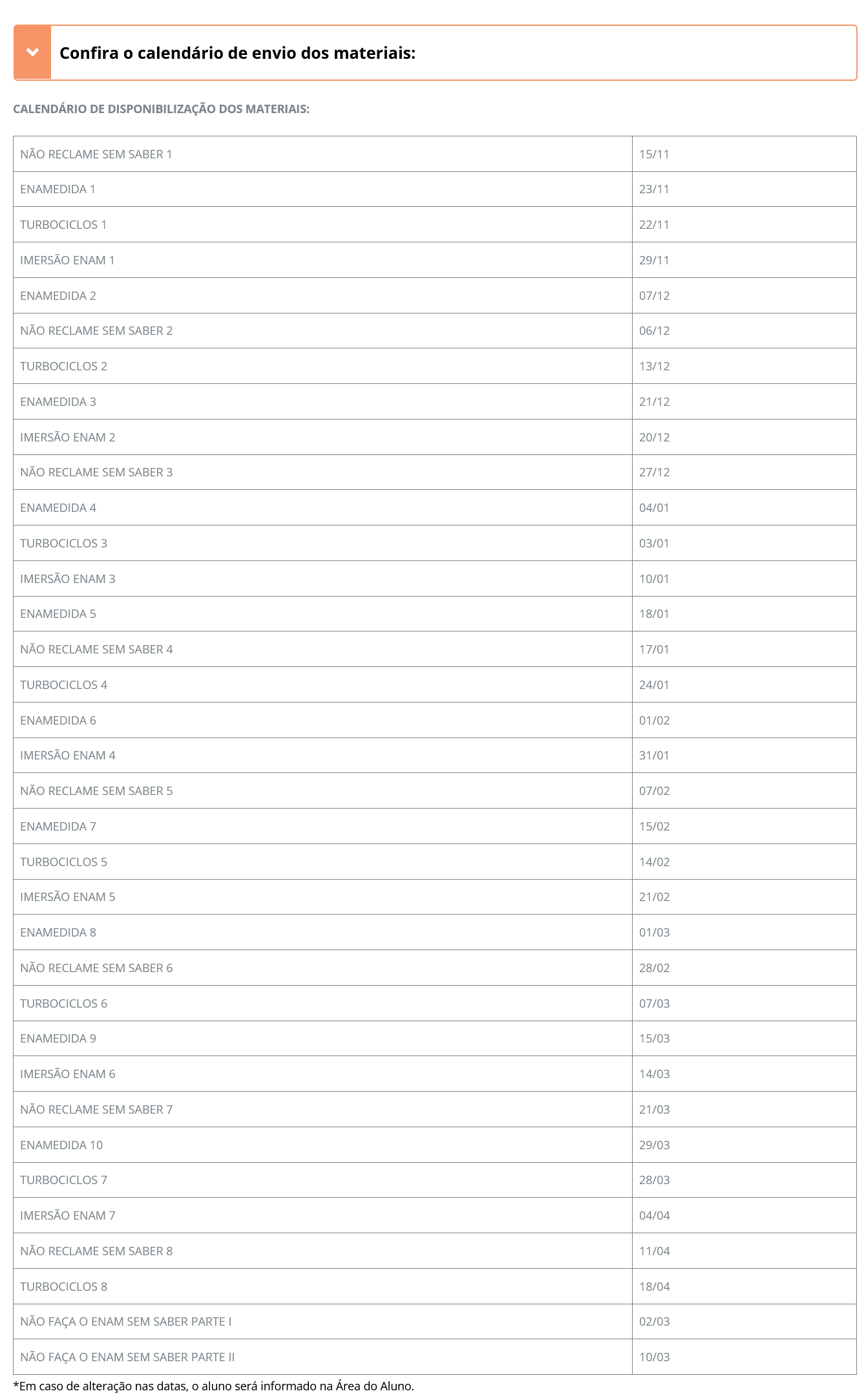 Informações Rateio ENAM 2026.1 (Extensivo) Ciclos