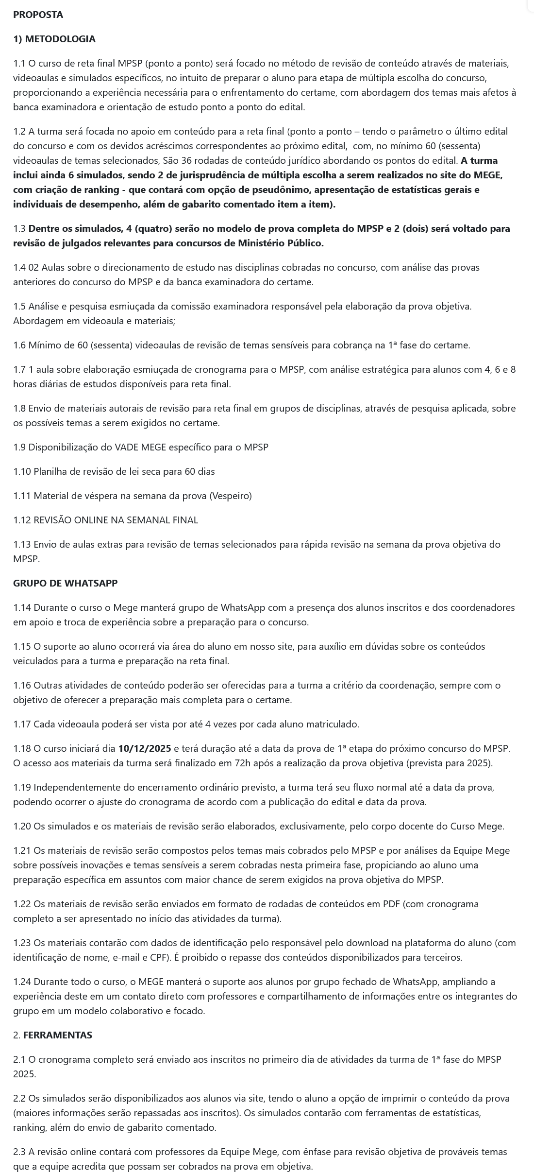 Informações Rateio MPSP Reta Final (2026) Mege