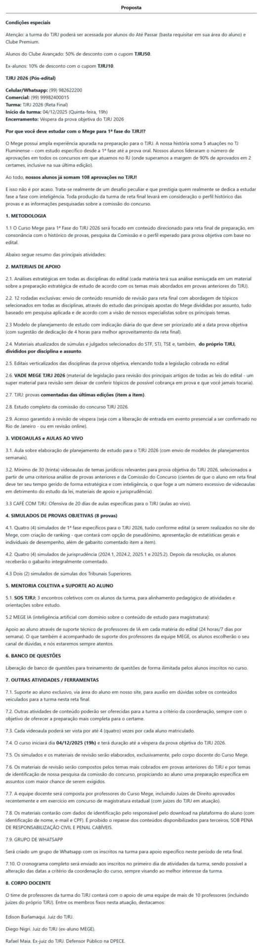 Informações Rateio TJRJ 2026 Juiz (Pós-Edital) Mege