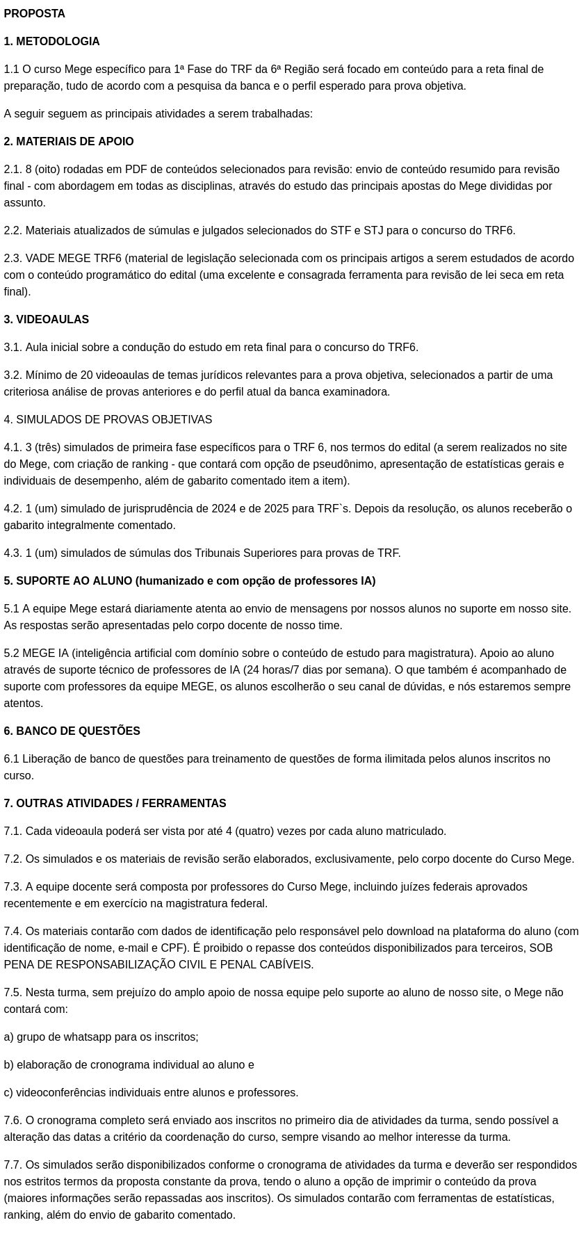 Informações Rateio TRF6 Reta Final (2026) Mege