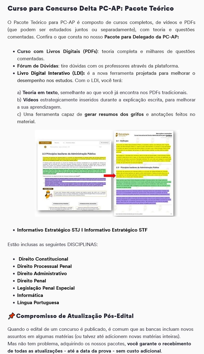 Informações Rateio PC-AP Delegado Pré + Pós - Pacote Teórico (2026) Estratégia