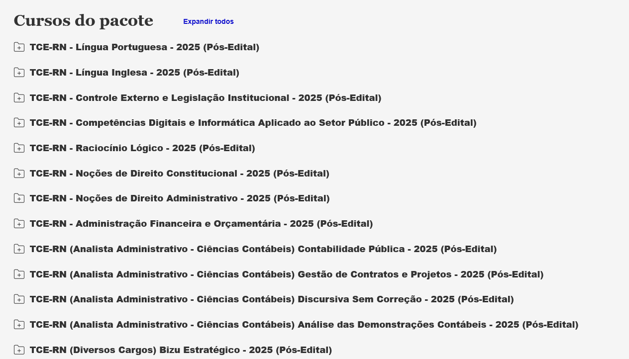 Informações Rateio TCE-RN 2025 - Pós Edital (Analista Administrativo – Ciências Contábeis) Estratégia