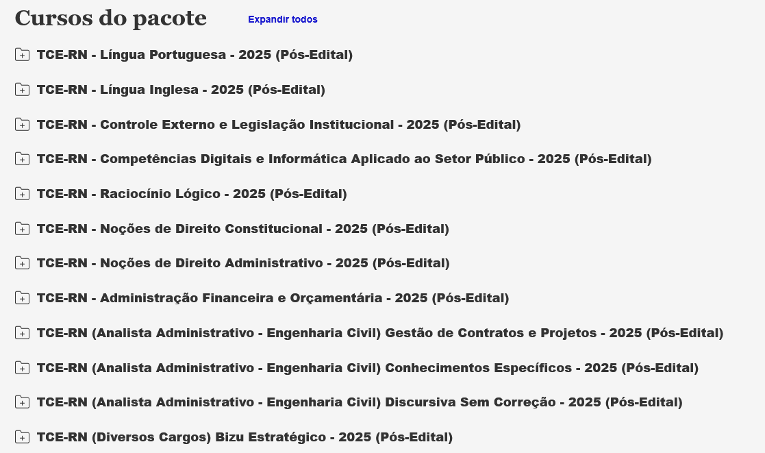 Informações Rateio TCE-RN 2025 – Pós Edital (Analista Administrativo - Engenharia Civil) Estratégia