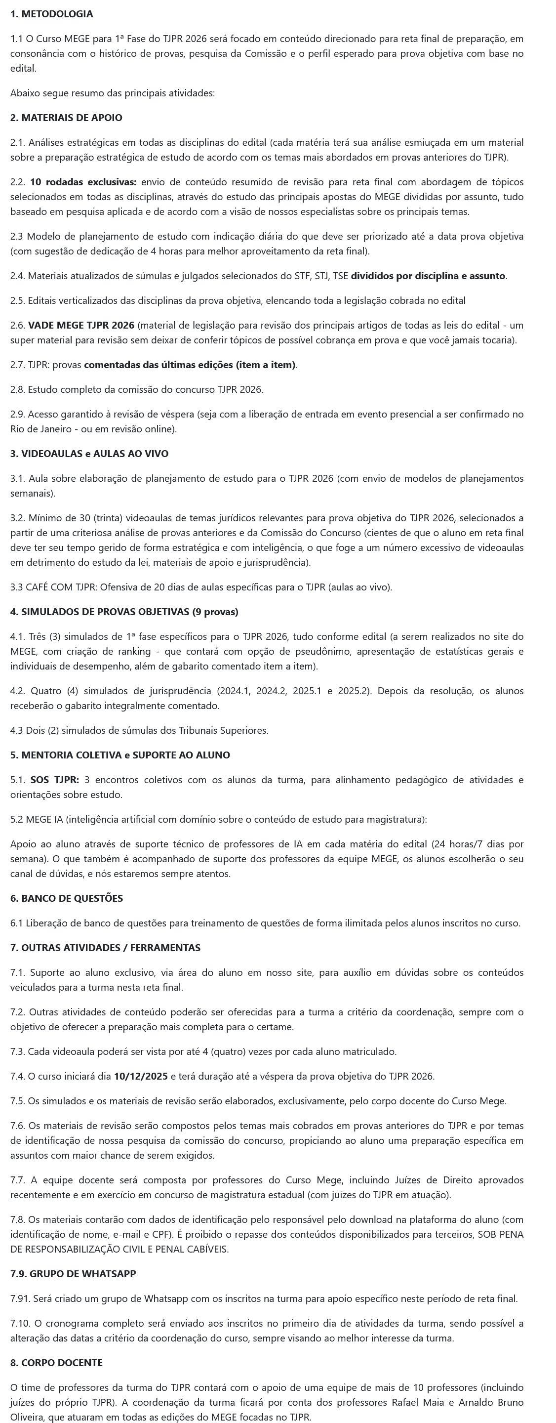 Informações Rateio TJPR 2026 (Pós-edital) Mege