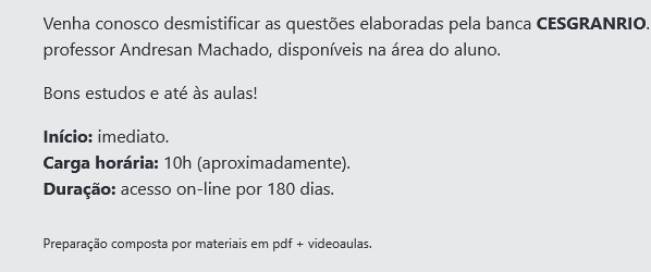 Informações Rateio CESGRANRIO - Resolução de Questões de Português (2026) Andresan